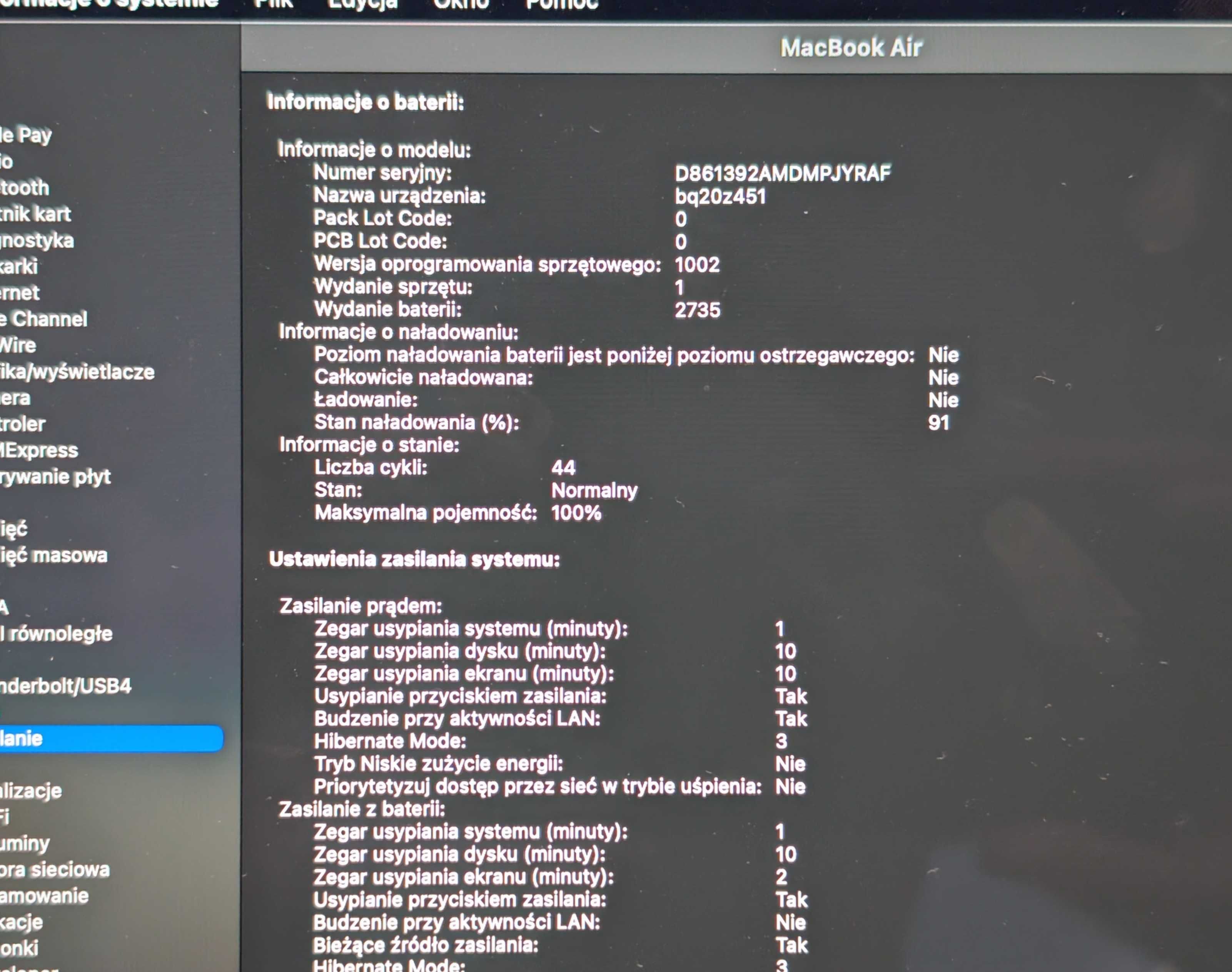 Apple MacBook Air M1/8GB/256/Mac OS Space Gray 2020r Bateria 100%