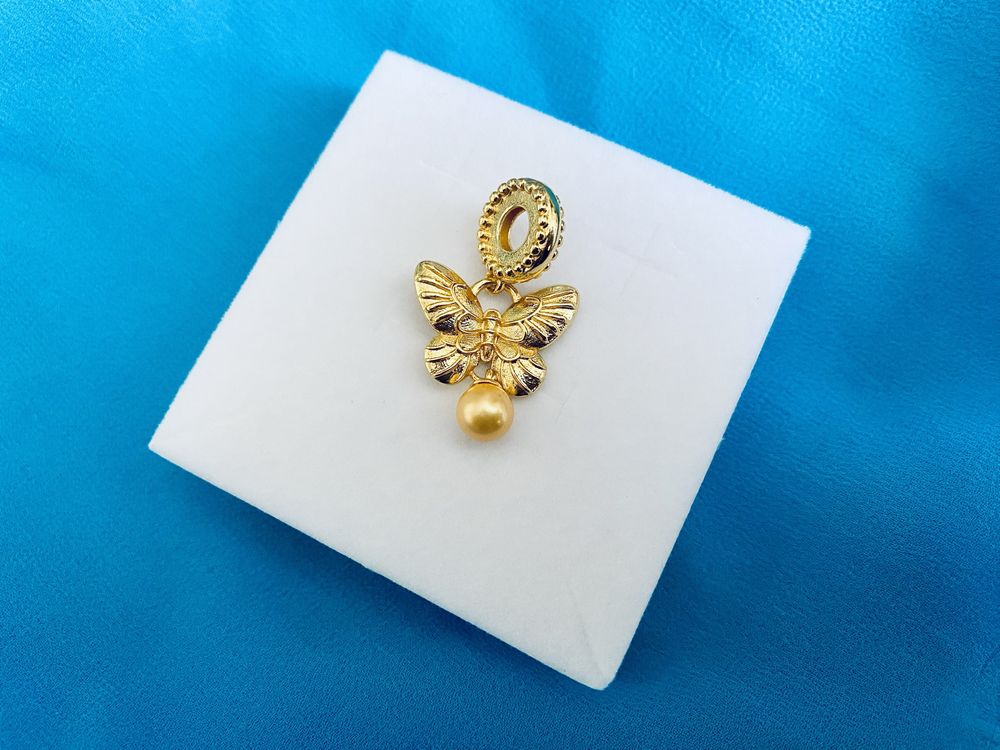 nowa masywna pozłacana zawieszka charms beads motyl z perłą srebro 925