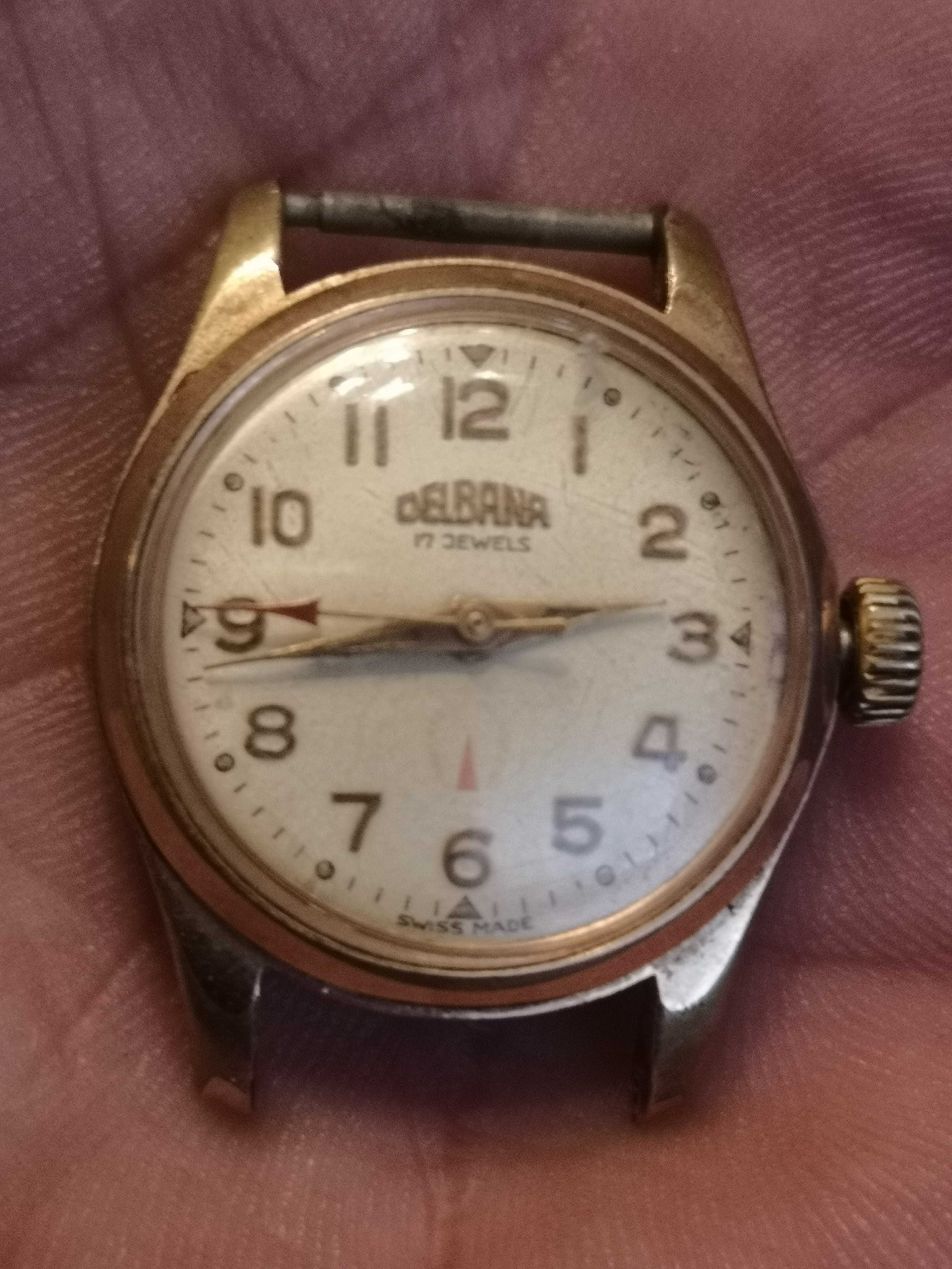 stary damski zegarek delbana - szwajcarski pozłacany