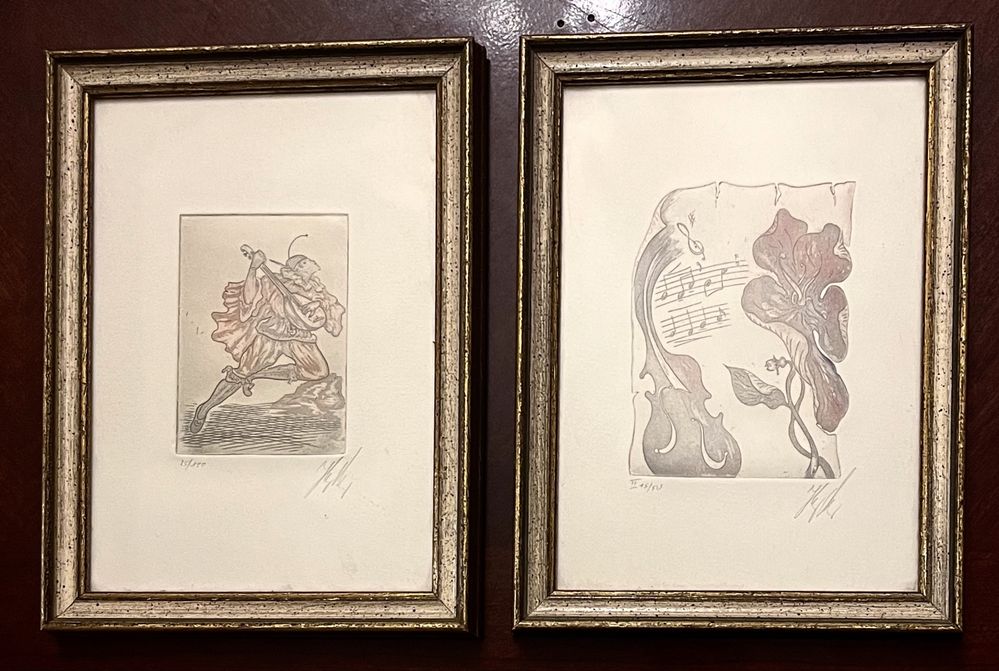 Dwie muzyczne, przecudne akwaforty - Hugo U. Meyer. Sygnowane