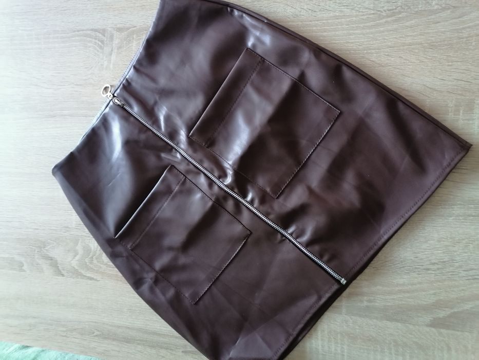 Elegancka skorzana spódnica brąz SM