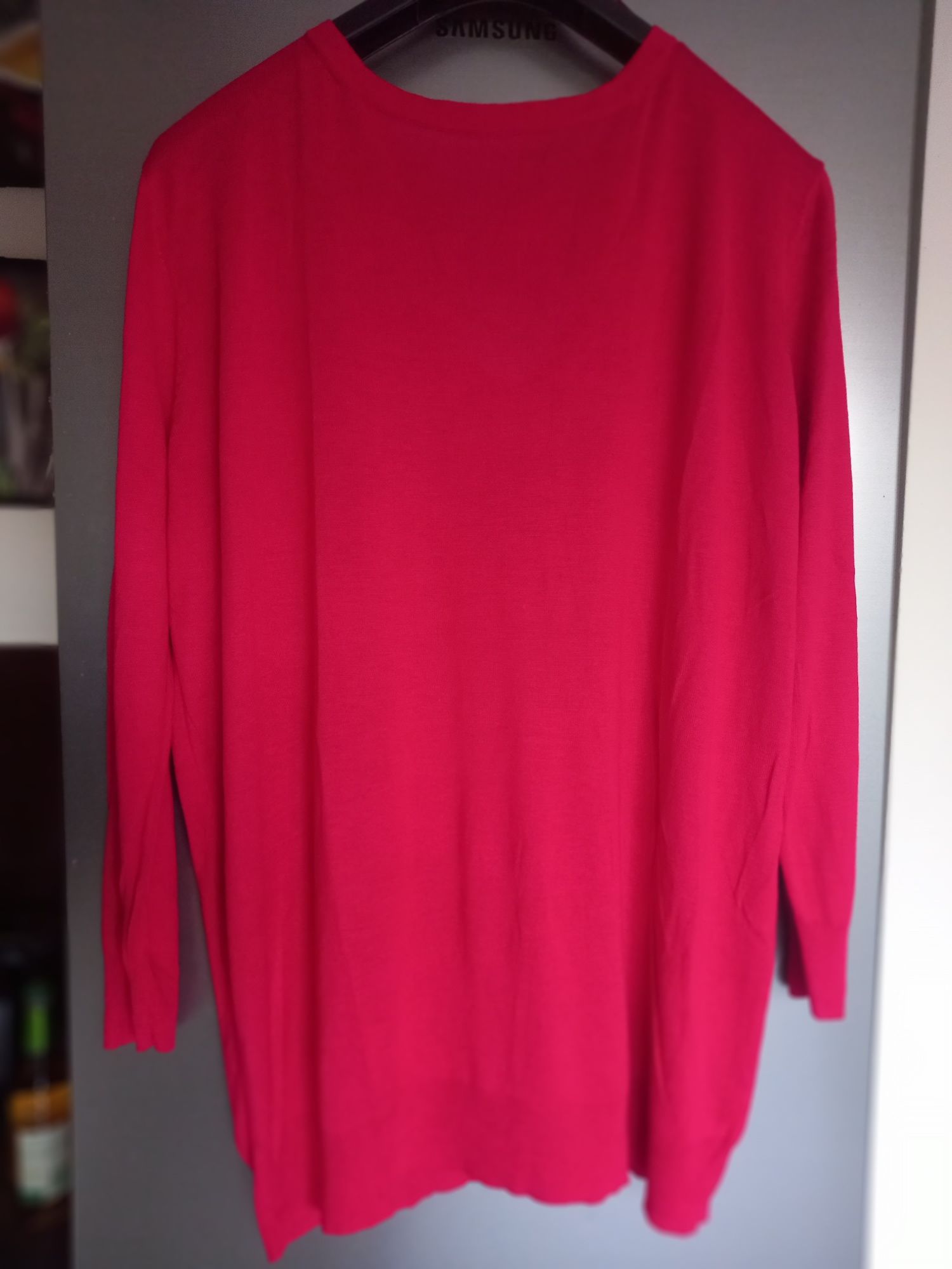 Sweter cienki czerwony ZARA w serek XL XXL Nowy oversize