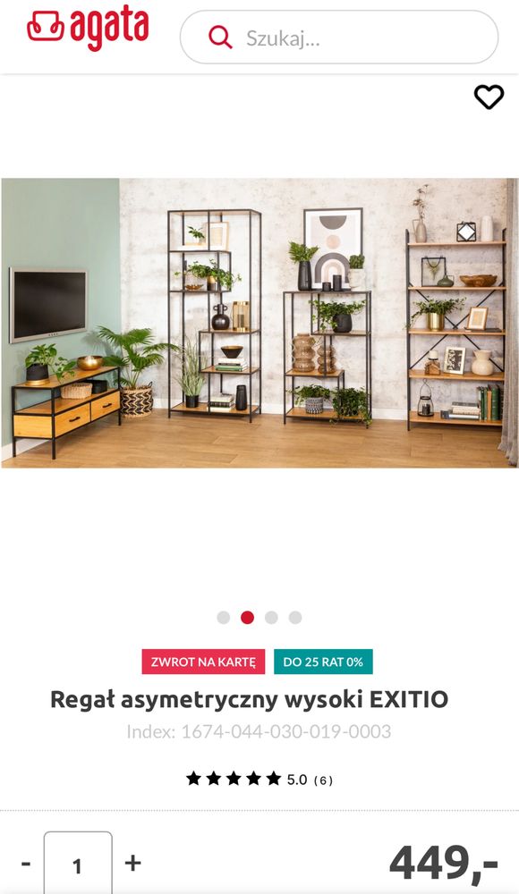JAK NOWY Regał wysoki EXITIO w stylu Loft AGATA MEBLE