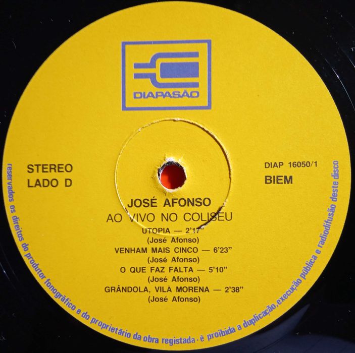 José Afonso	- - - - -		Ao Vivo no Coliseu	- - - - -	2 X LP