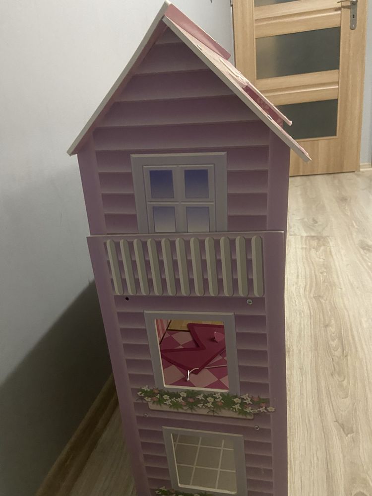 Duży drewniany domek dla lalek z akcesoriami 70 x 62 x 27 cm ricokids