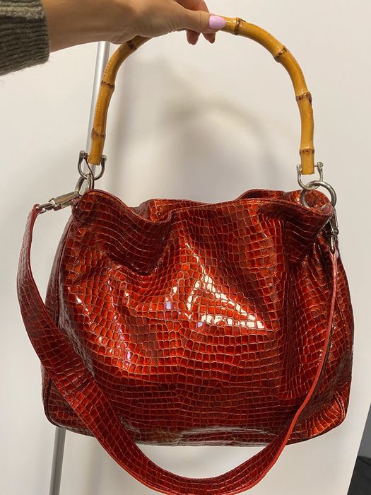 Tara Crystalle włoska torebka shoperka skora bambus bamboo bordowa