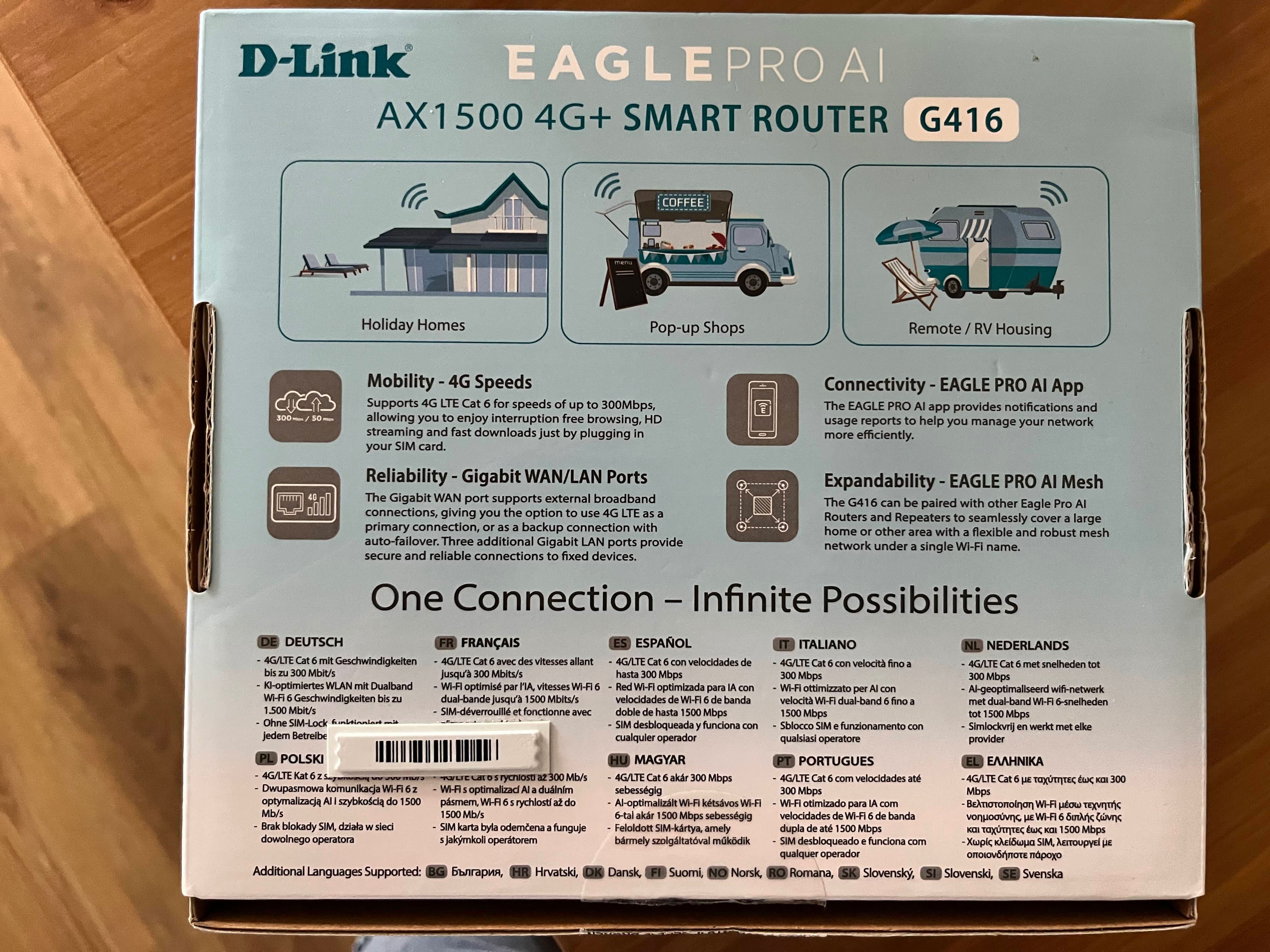 Router  D-LINK EAGLE PRO AI AX1500 4G+
G416 LTE Wi-Fi 6 Gigabit
