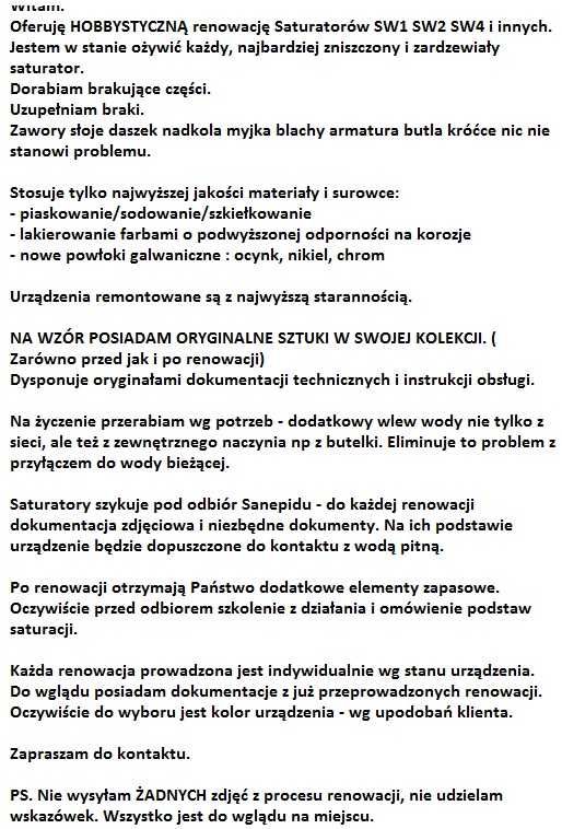 Saturator Wózkowy PRL lata 60-70-80 model SW1 SW2 SW4 po RENOWACJI