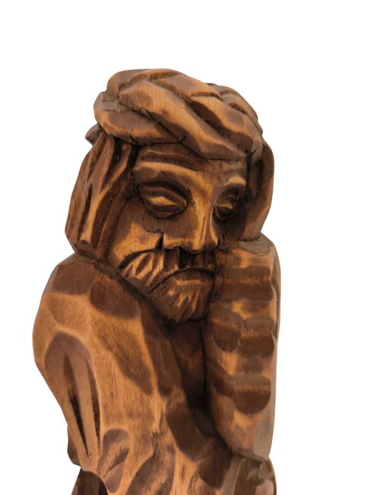 Rzeźba Jezus Chrystus Frasobliwy 20 cm Jasny Brąz Lewa Dłoń