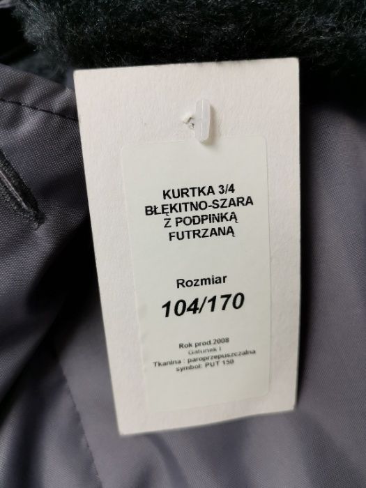 Kurtka policyjna zimowa 3/4 błękitnoszara wz. 2005 z futrzaną podpinką
