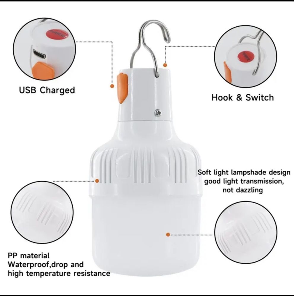Usb led-лампа ліхтар 60w портативна на акумуляторі 1200 mah,
