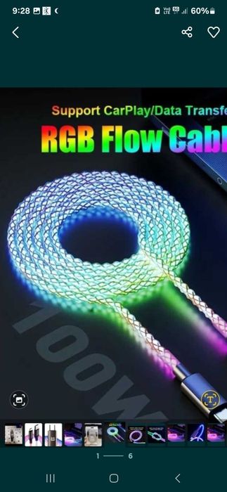Kabel USB C  szybkie ładowanie Android Apple  świeci led thunderbolt