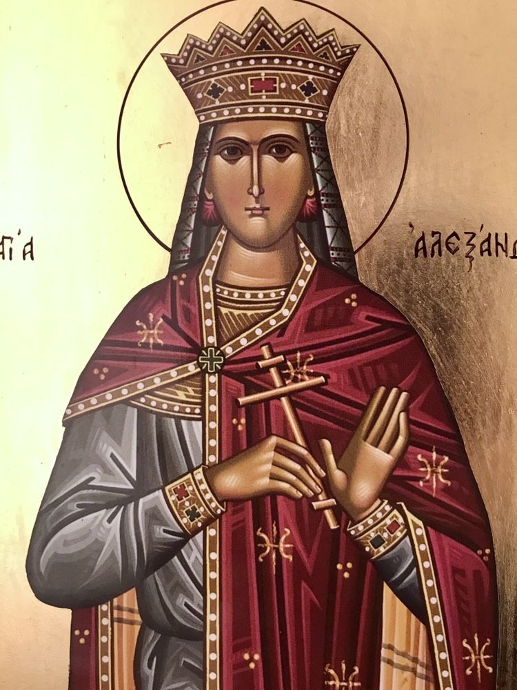 Афонская икона святой Александры с позолотой