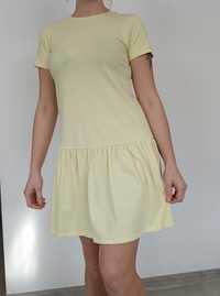 Żółta sukienka prosta z falbanką na krótki rękaw cool club M/170 cm