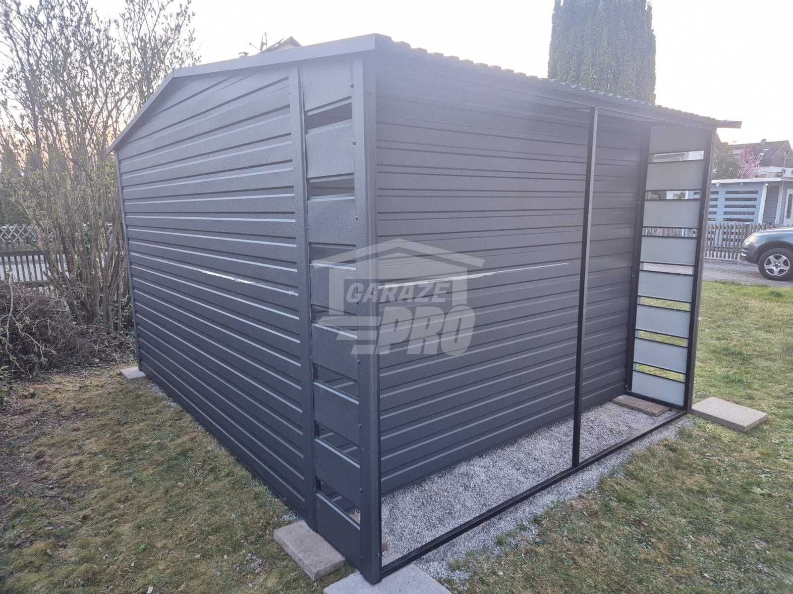Schowek domek ogrodowy  4x3,5 + wiata 0,5m Brama Antracyt Dach GP602