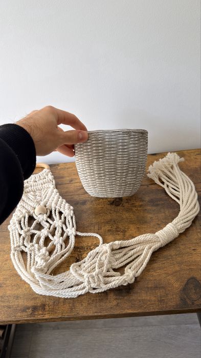 Vaso + gancho de macramê