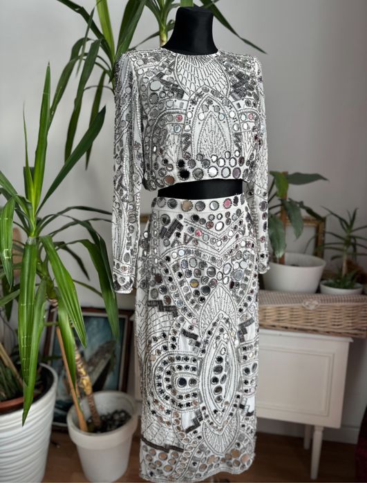 Asos luxe cekinowa sukienka midi midaxi bluzka spodnica set L 40 xl 42