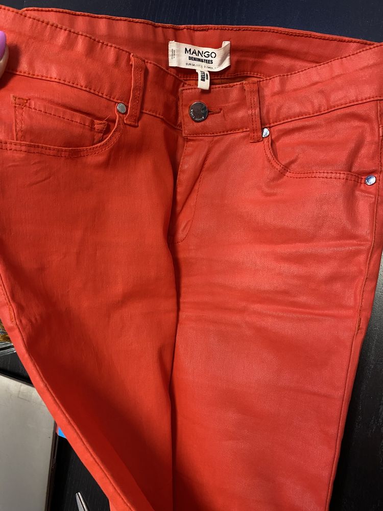 Mango lateksowe denim jeans skiny rurki woskowane 36