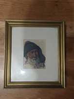 Manuel jorge ? pintura aguarela com moldura pescador