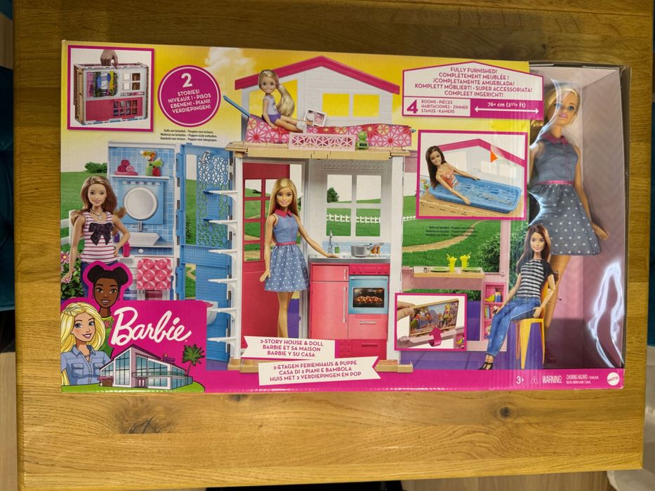 Domek Barbie + lalka. 4 pokoje, 76 cm. Nowy