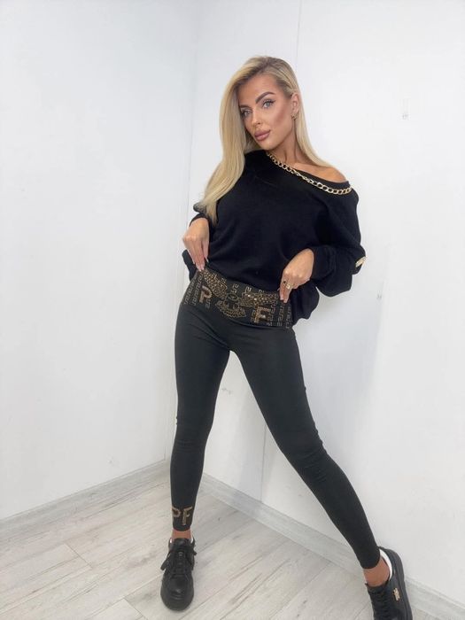 Piękne legginsy z cyrkoniami modele logo paparazzi fashion