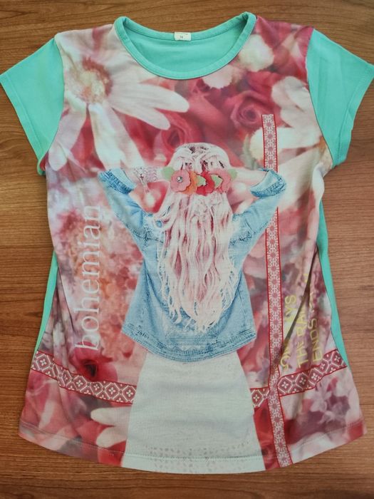 T-shirt verde de menina com estampa