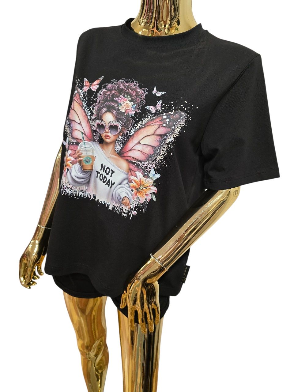 T-shirt damski bawełniany czarny NOT TODAY MMK rozmiar uniwersalny