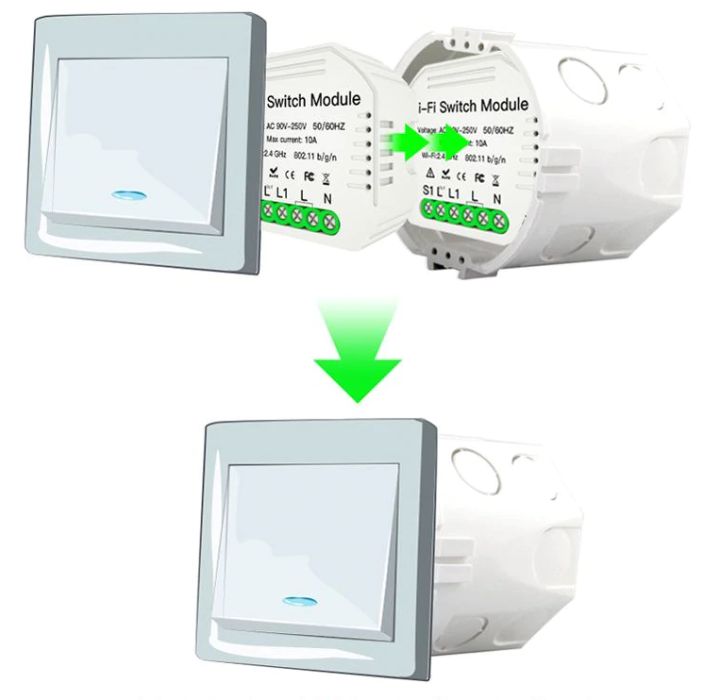 Modulo interruptor IOT TUYA - 1 Circuito - Controlo 2 vias