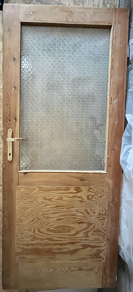 Stare drzwi drewniane 70/80, złote klamki