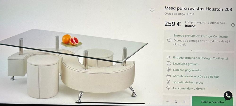 Mesa de centro moderna em vidro com puffs — como nova!