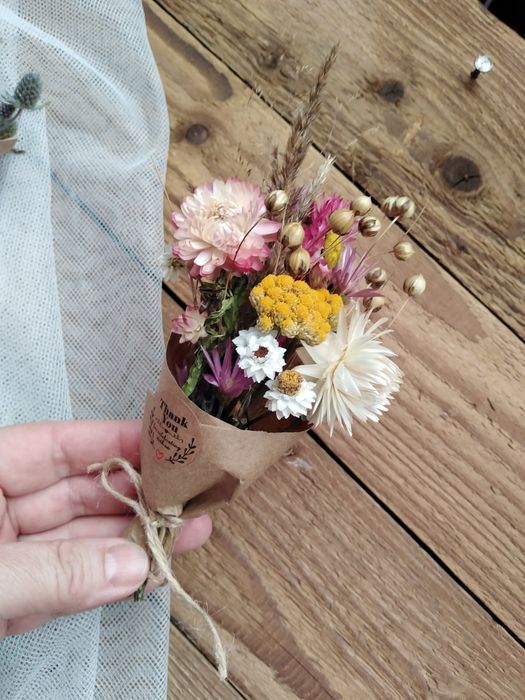 Upominek, podziękowanie dla gości, mini bukiecik boho, suszone kwiaty