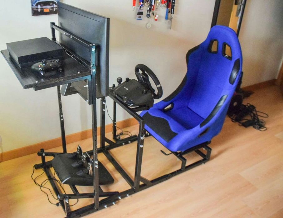 Estrutura para simuladores cockpit Playseat com baquet fixa com calhas