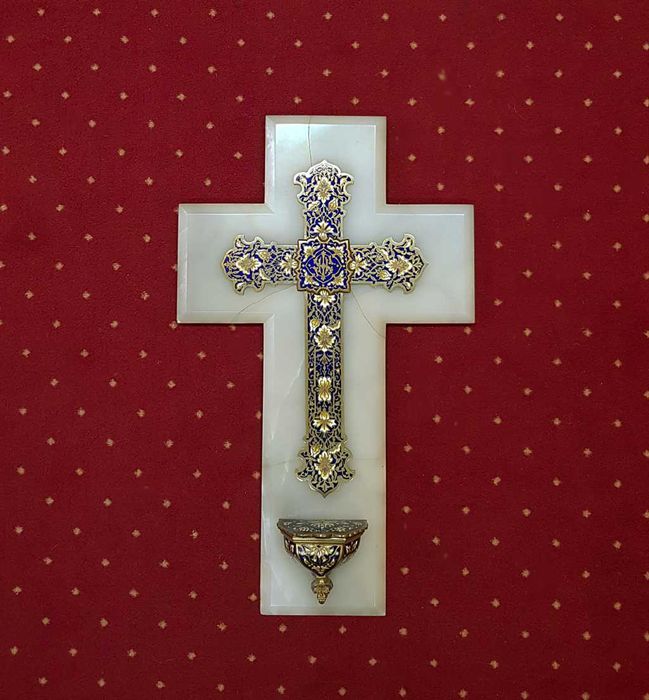 Lavabo - Krzyż z kropielnicą z XIX wieku - brąz - emalia