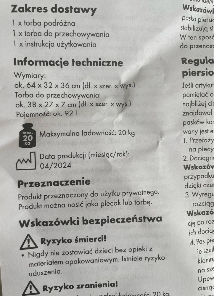 Torba podróżna Duffle-Bag, z identyfikatorem Crivit - NOWA