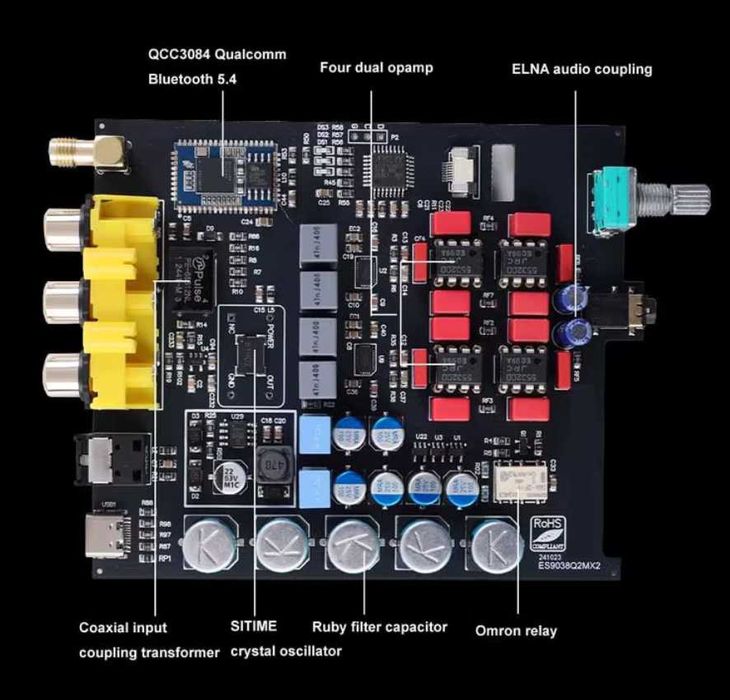 DAC ЦАП 2xES9038Q2M | підсилювач для навушників | USB Bluetooth
