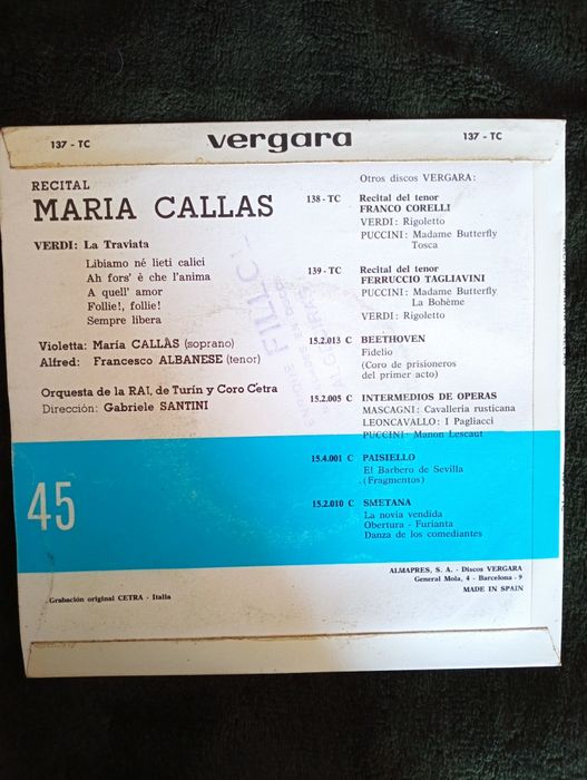 vinil María Callas* – Recital De La Soprano María Callas	Spain-1964