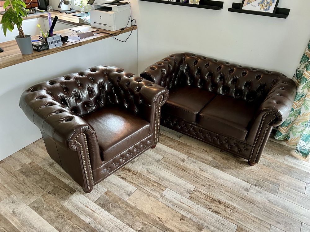 Sofa i fotel Chesterfield ekoskóra