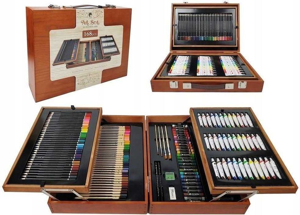 Художній набір для малювання у валізі 168 Фарби Пензлі Олівці Польща