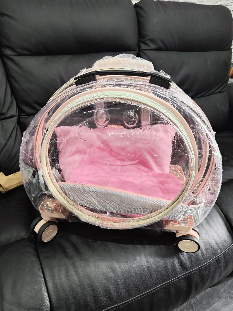 Nowy przezroczysty transporter dla kota psa Mikky brown