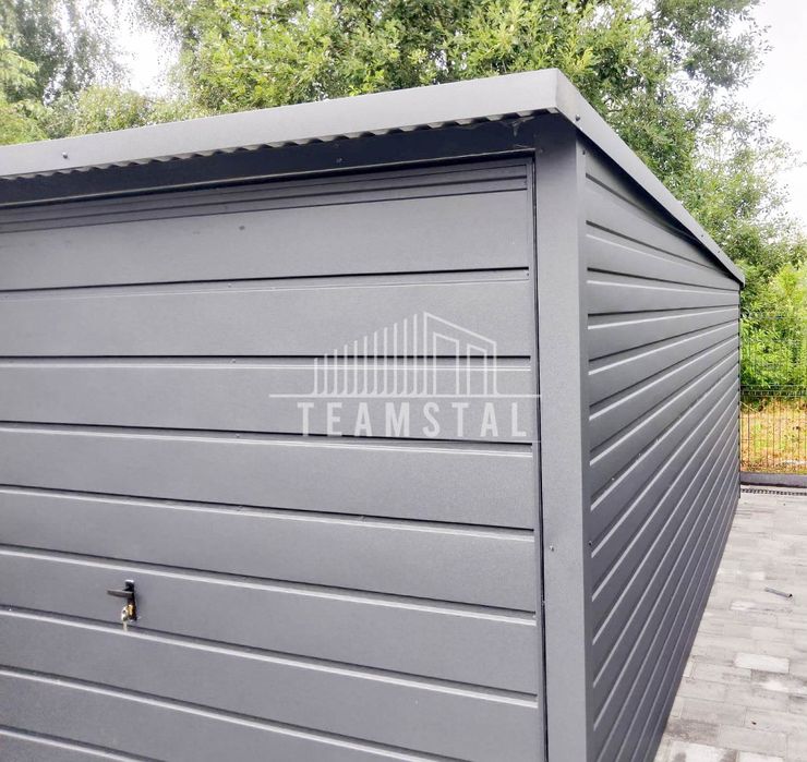 GARAŻ BLASZANY 3m x 5m wiata spad tył - Brama rynny antracyt TS485
