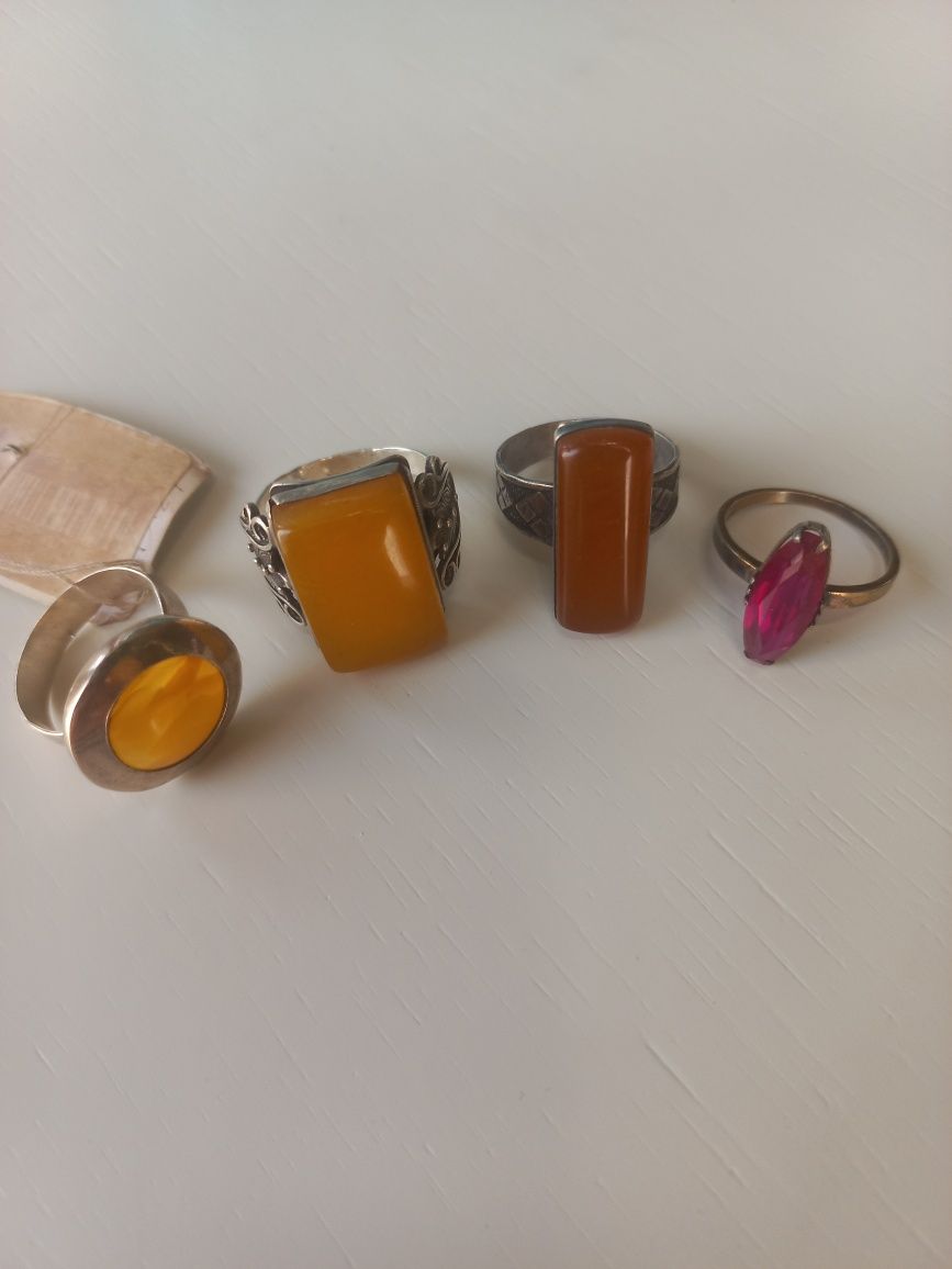 Кольца серебро 875проба янтарь