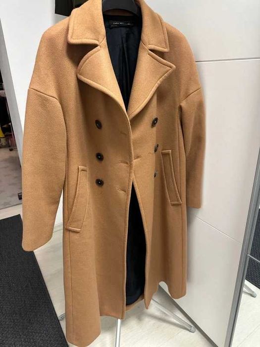 Płaszcz Zara wełna wełniay bezowy camel rozm M/L