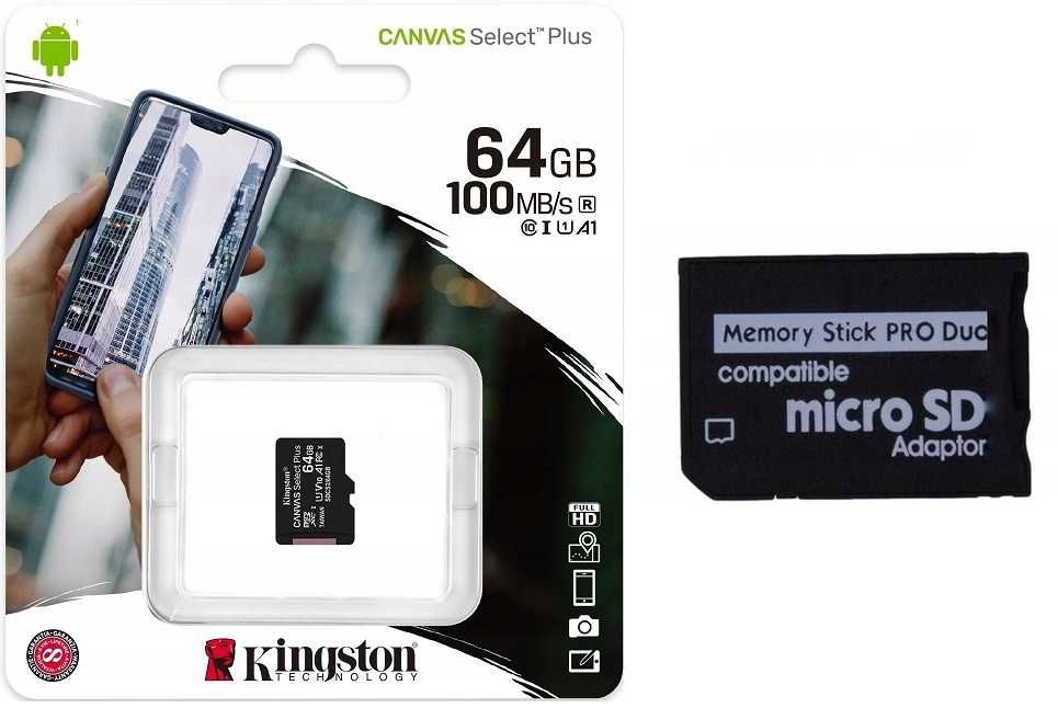 Karta 64GB Kingston + adapter MS PRO DUO do PSP * Video-Play Wejherowo