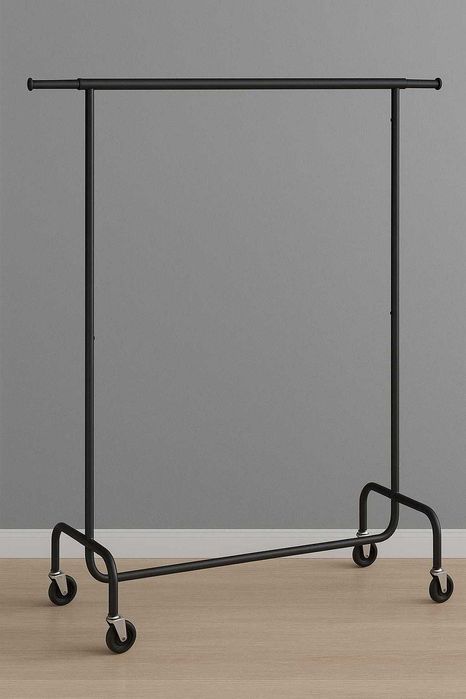 Czarny wieszak na ubrania boczne wysuwane szyny nośność 136 kg