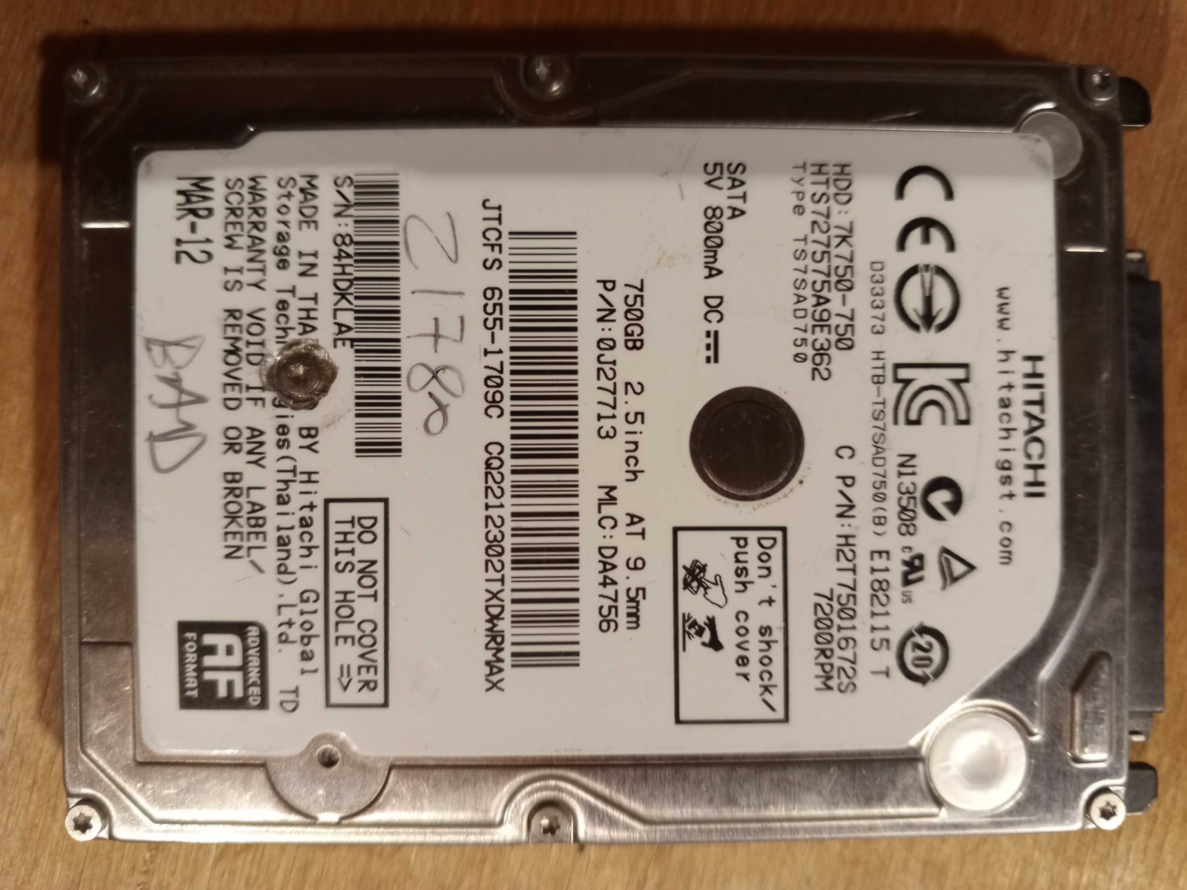 Жесткий диск 2,5, 750 ГБ, APPLE HDD HTS727575A9E362, ATA-8.