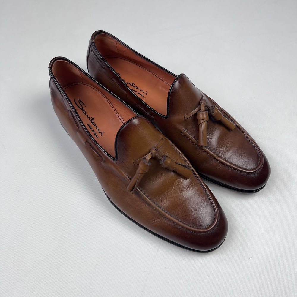 Santoni leather loafers шкіряні лофери туфлі люкс італія