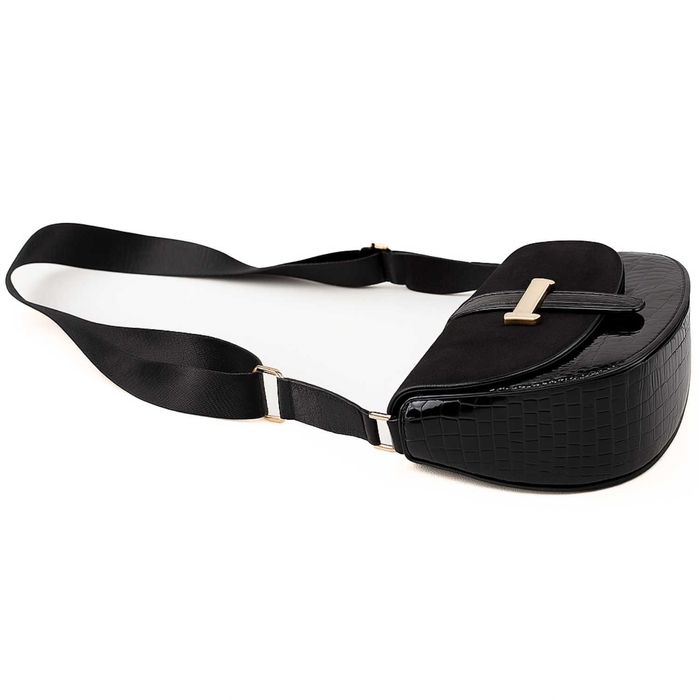 Torebka Damska Listonoszka Półksiężyc Czarna Miejska Na Ramię EkoSkóra