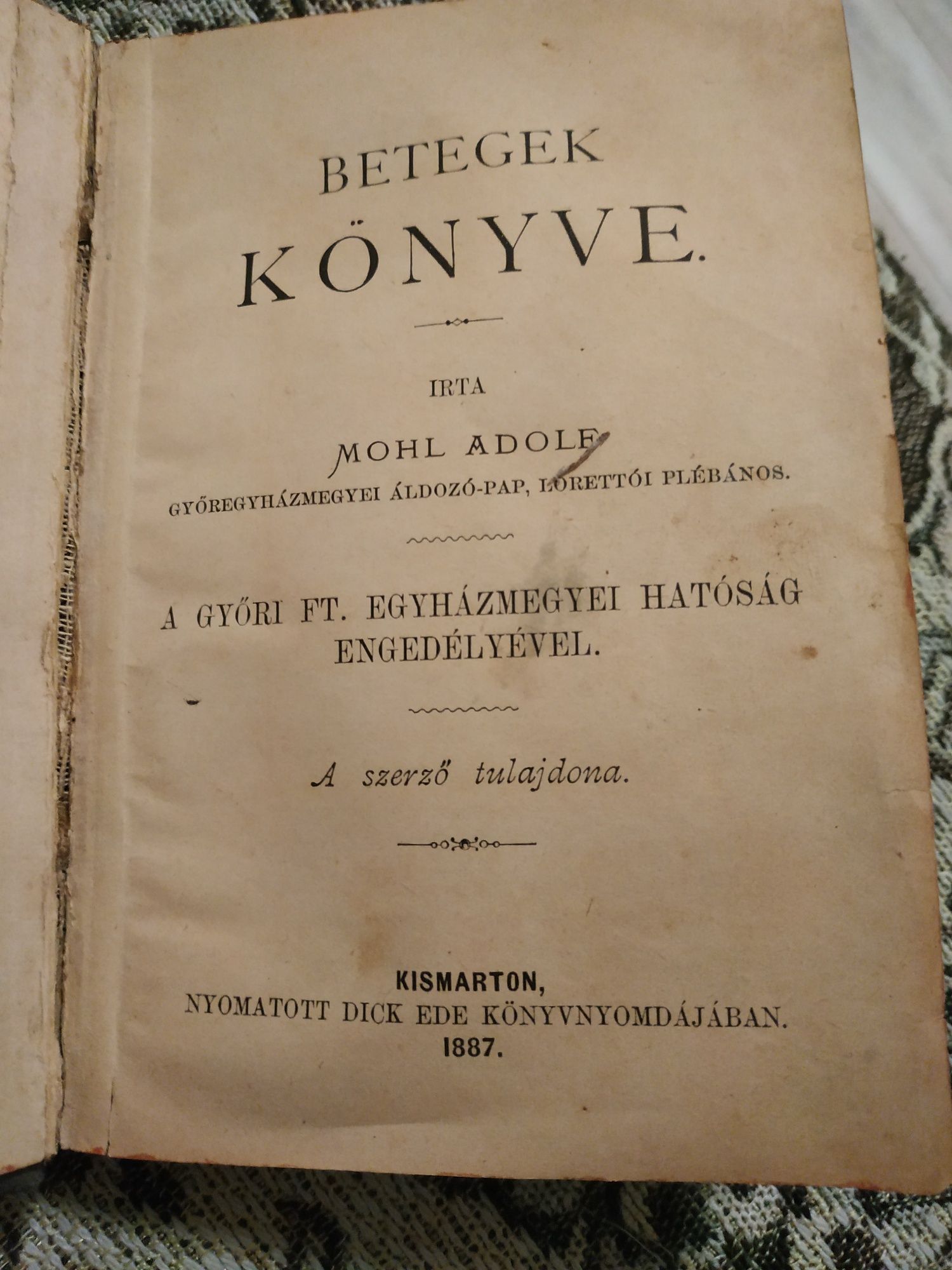 Книга больних. Mohel Adolf. 1887 годМолитовник священника