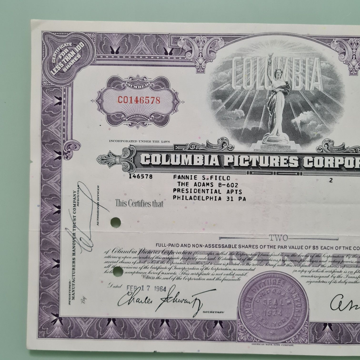 Акции США Columbia Pictures Corporation