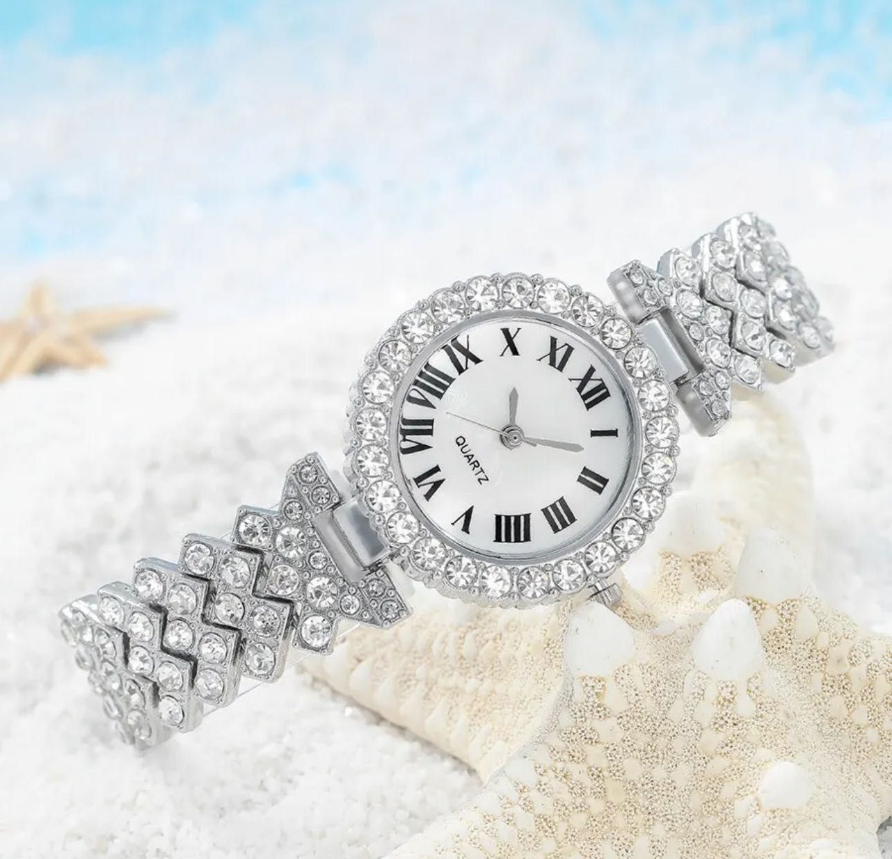 Часы женские в наборе Geneva, годинник жіночий срібний з прикрасами